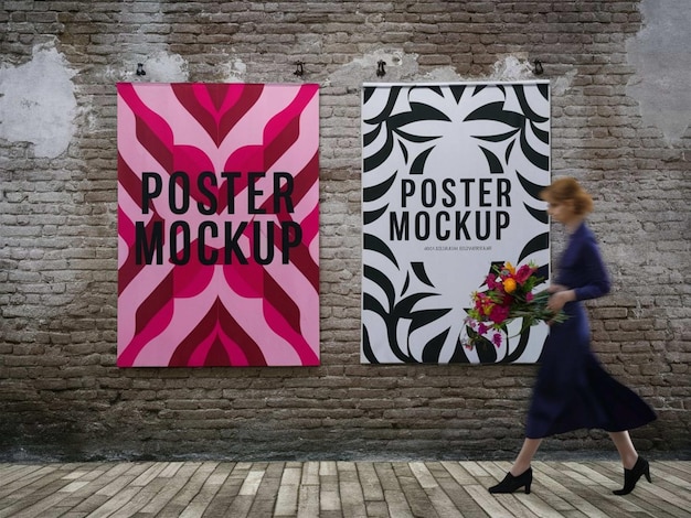 a woman walks past posters that say quot art quot