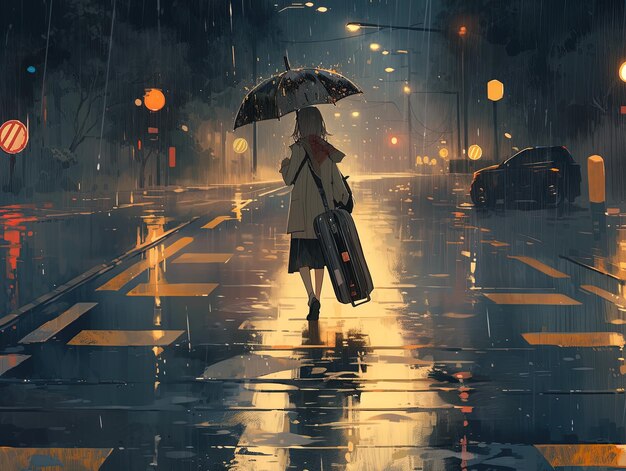 Photo a woman walks in the rain with an umbrella