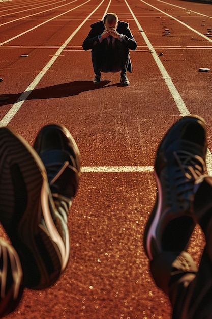 a woman walks on a track with a pair of shoes on it