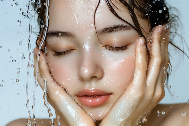 写真 顔を洗っている女性