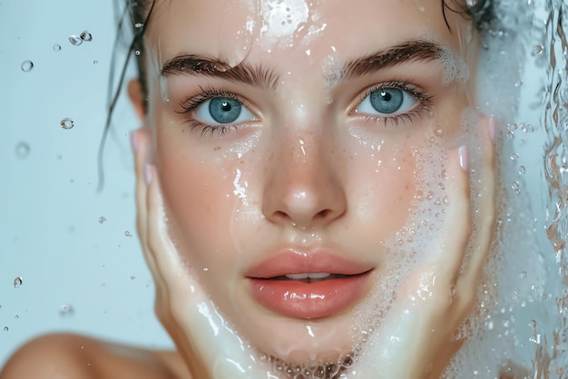 Photo woman washing her face