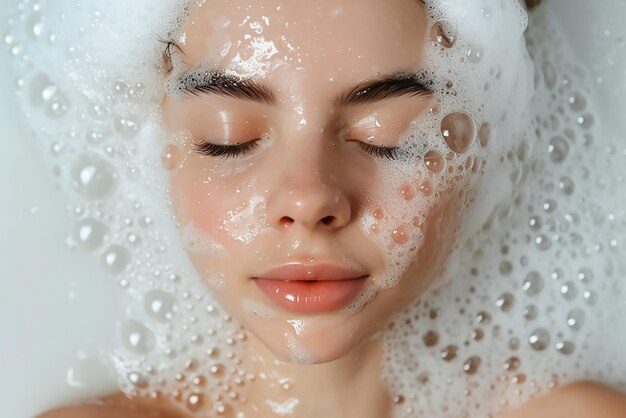 Woman washing her face