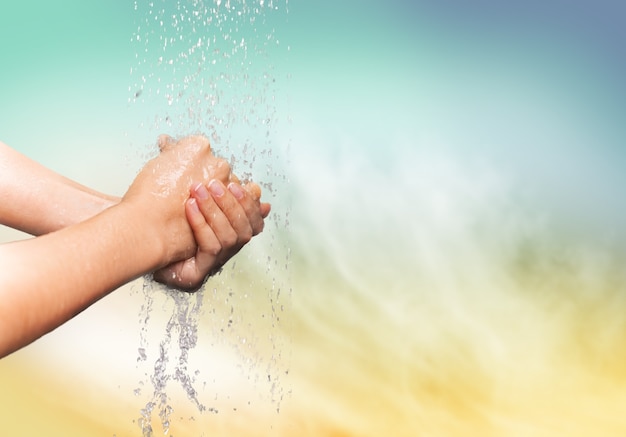 Woman Washing Her Hands on background