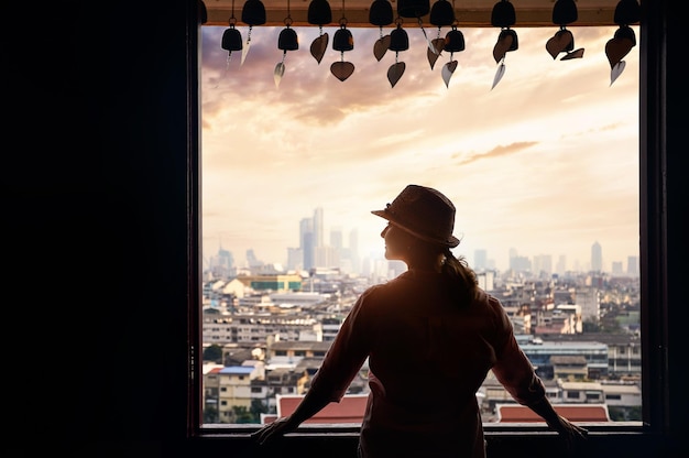 Woman in Wat Saket in Bangkok