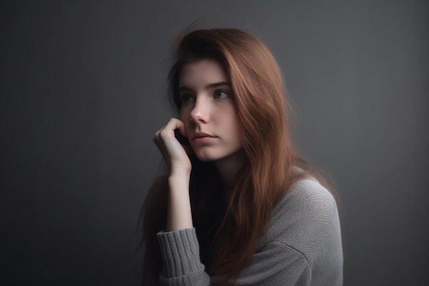 woman watching on grey background