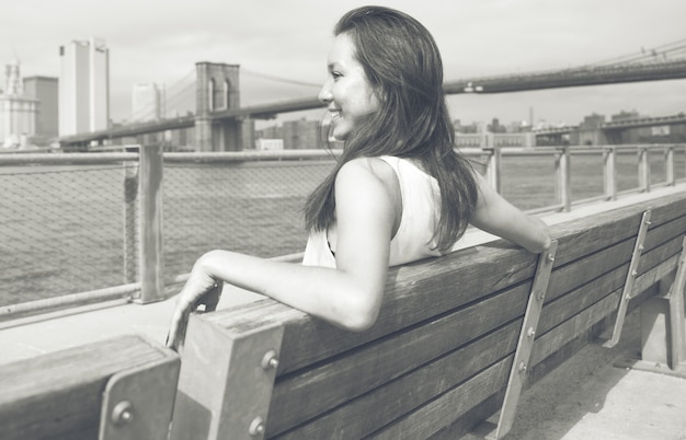 Woman watching New york skyline