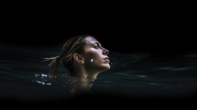 a woman in the water with the words " in the bottom right corner "