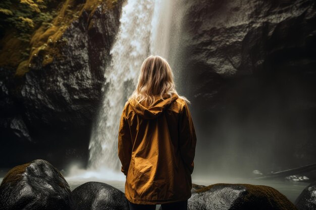 Woman waterfall nature Generate Ai