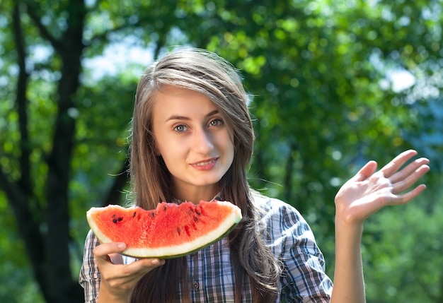 Woman and watermelon