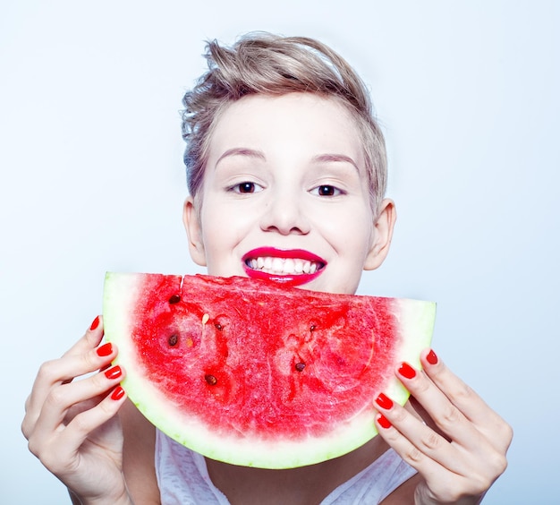 Woman and watermelon