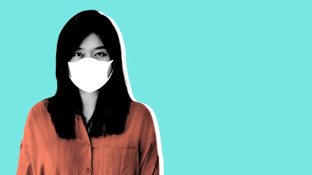 사진 코로나바이러스 전염병 삽화 동안 얼굴 마스크를 쓴 여성