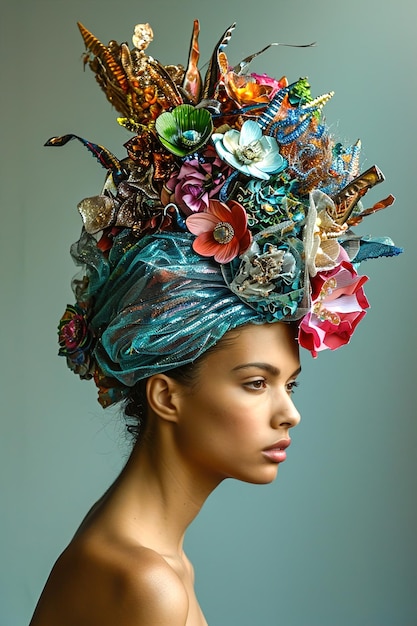 Woman wearing accessories made from recycled or upcycled materials