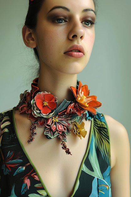 Woman wearing accessories made from recycled or upcycled materials