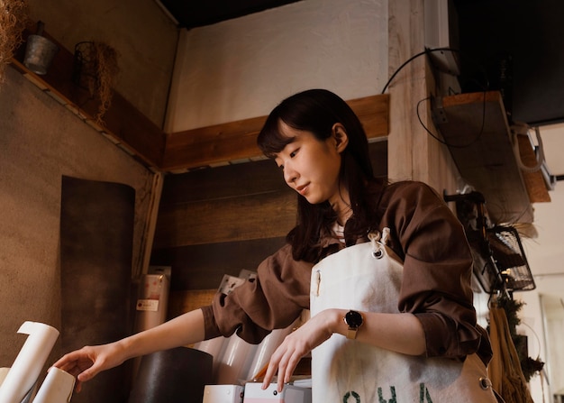 Woman wearing apron medium shot