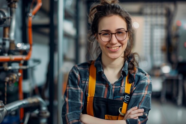 a woman wearing an apron with the number 4 on it