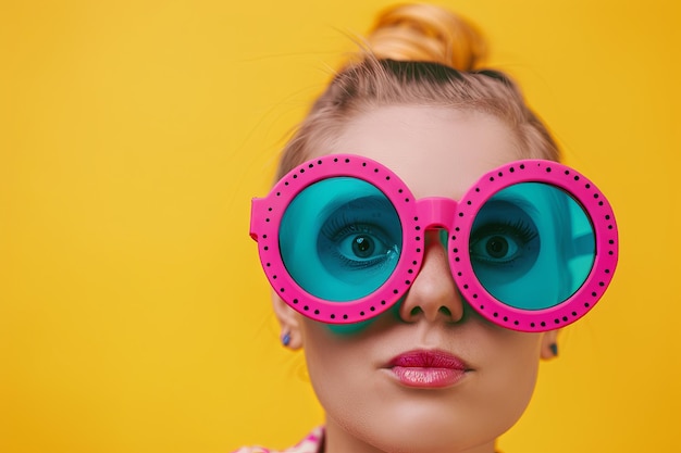 Woman Wearing Big Pink Glasses