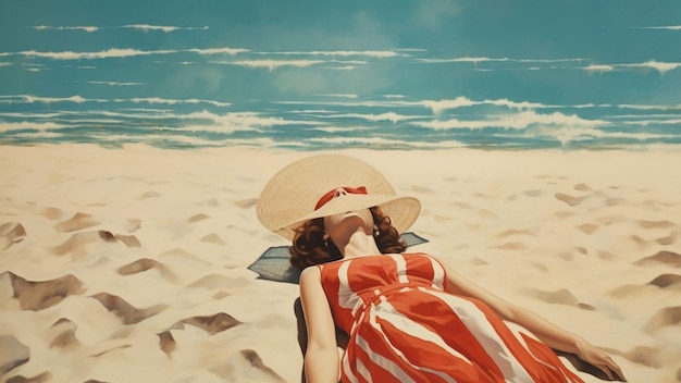 Foto donna in bikini sdraiata a faccia in giù a prendere il sole sulla spiaggia