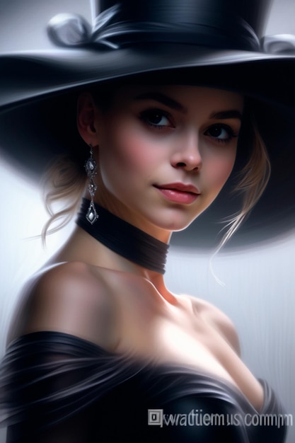 Photo a woman wearing a black hat with a black hat on it