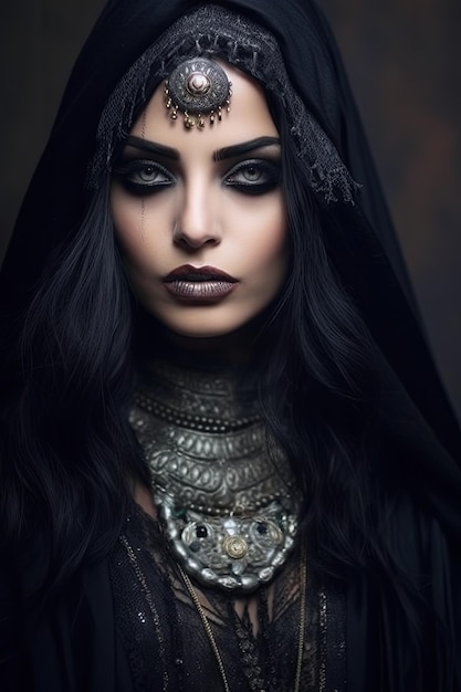 a woman wearing a black headdress and a black veil