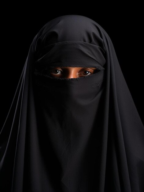 Photo a woman wearing a black hijab with a black background
