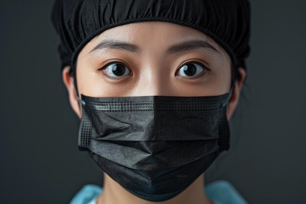 Woman Wearing Black Mask and Cap