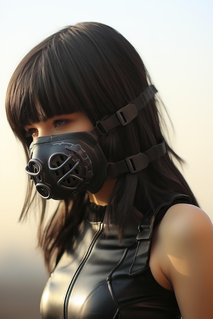 a woman wearing a black mask