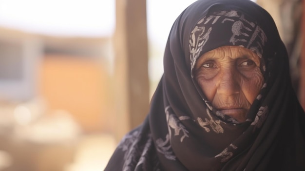 Woman wearing a black scarf and a black head scarf