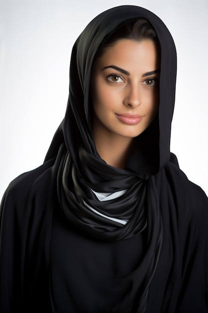 a woman wearing a black scarf and a black hood