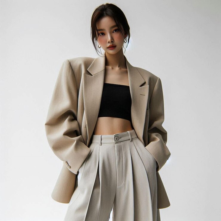 Photo 검은색 과 검은색의 을 입은 여성이 패션이라고 말합니다.