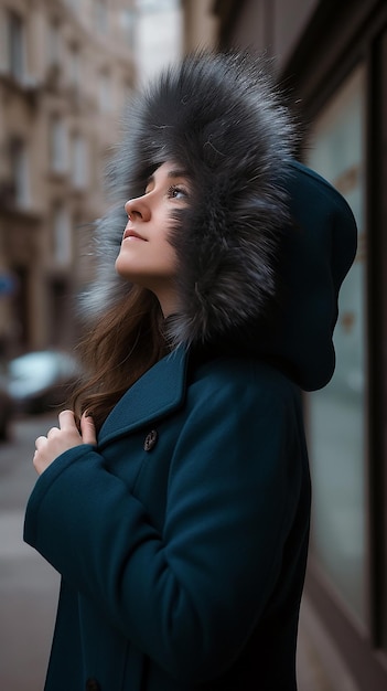 Photo a woman wearing a blue coat