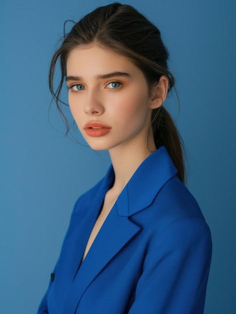 Photo a woman wearing a blue suit