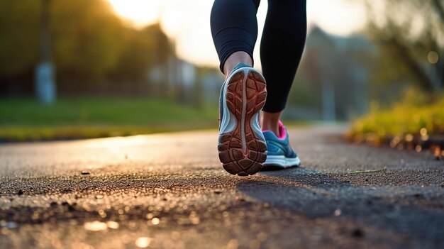 a woman wearing a blue and white running shoe.