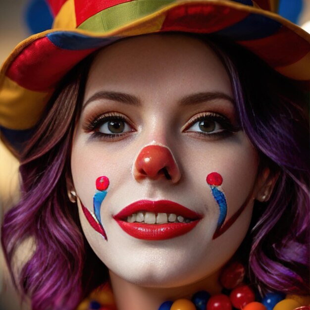 Woman wearing clown outfit in office businesswoman feeling like a joke not taken seriously