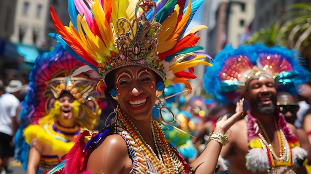 Photo a woman wearing a colorful hat with feathers on her head