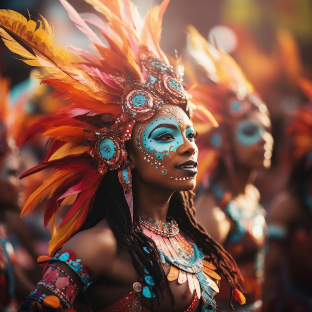 Woman Wearing Colorful Headdress and Feathers Traditional Ethnic Headgear Photo