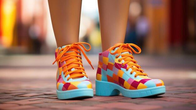Woman wearing colorful socks and shoes