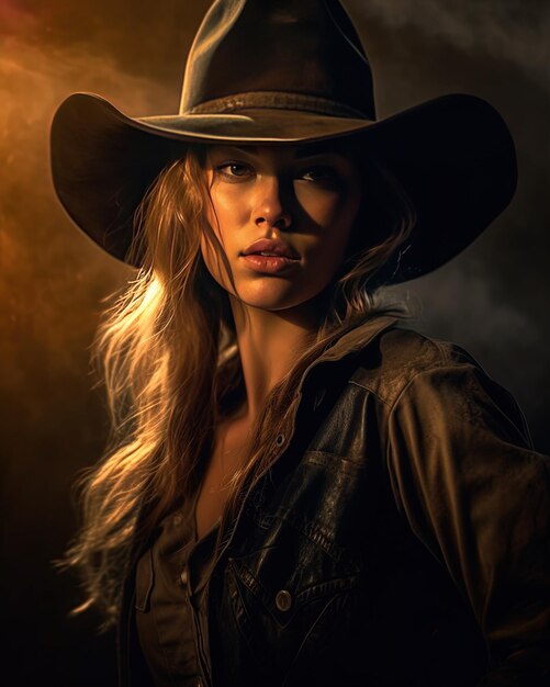 a woman wearing a cowboy hat and a cowboy hat is posing for a photo