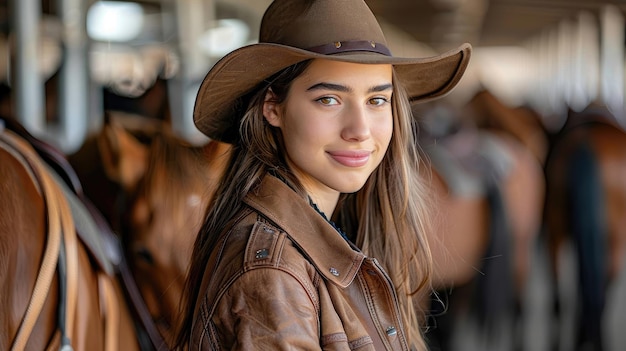 A woman wearing a cowboy hat