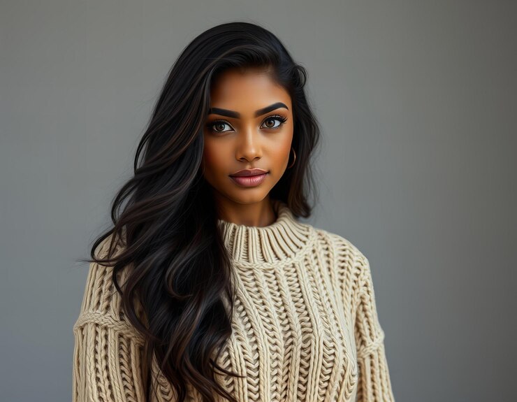 Photo woman wearing cozy woolen sweater