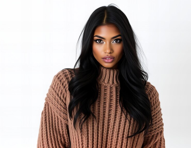 Photo woman wearing cozy woolen sweater