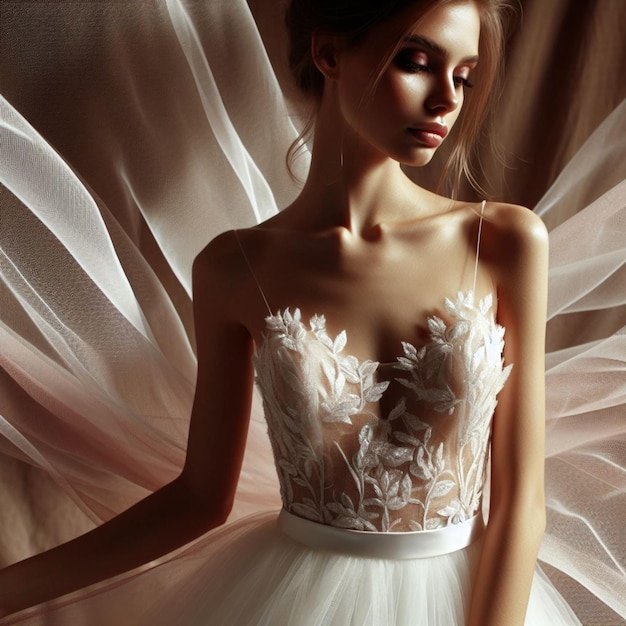 A woman wearing an elegant wedding dress 3