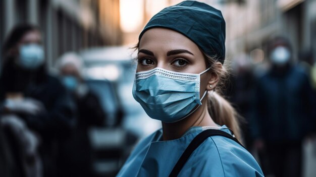 A woman wearing a face mask and a mask