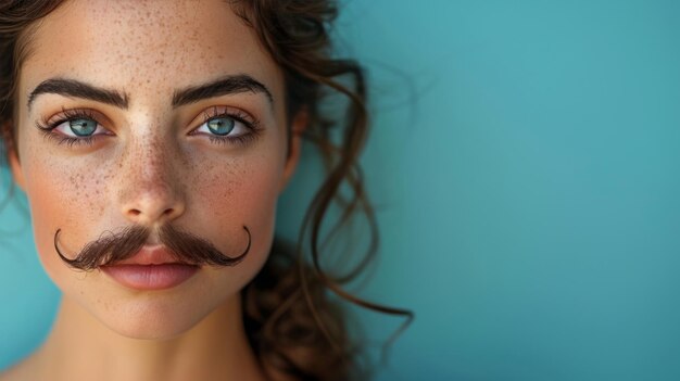 Woman Wearing Fake Moustache