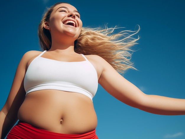 Woman wearing fitness clothing enjoying exercising her body