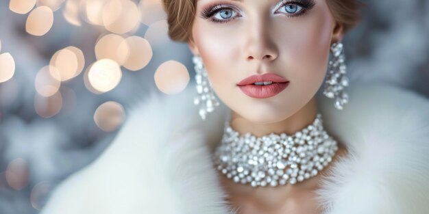 Woman Wearing Fur Coat and Jewelry