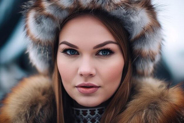 A woman wearing a fur hood