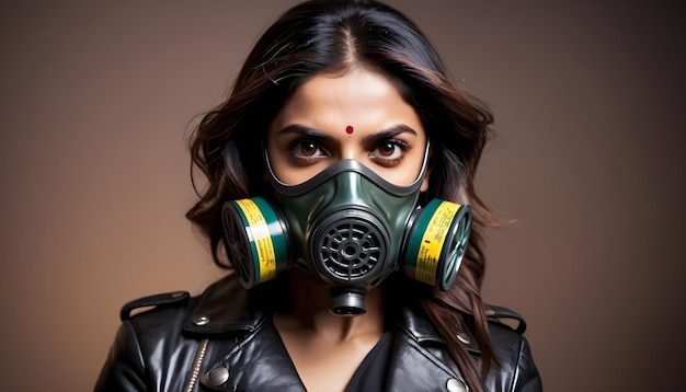 Photo a woman wearing a gas mask with the word quot gas quot on it