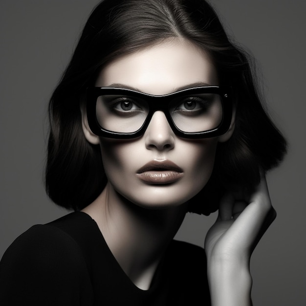 Premium AI Image | a woman wearing glasses and a black shirt with a ...