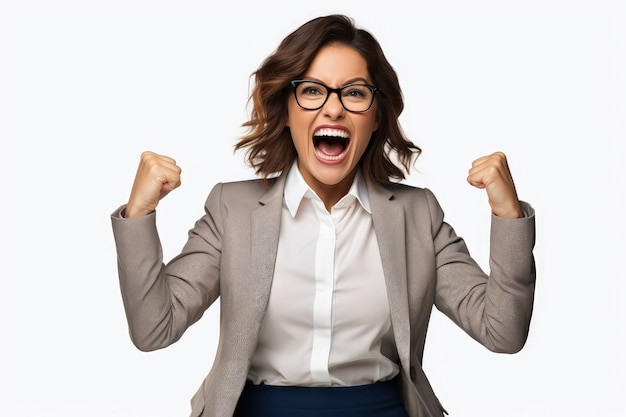 Photo a woman wearing glasses and a blazer is screaming