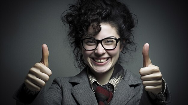 Photo a woman wearing glasses giving a thumbs up sign